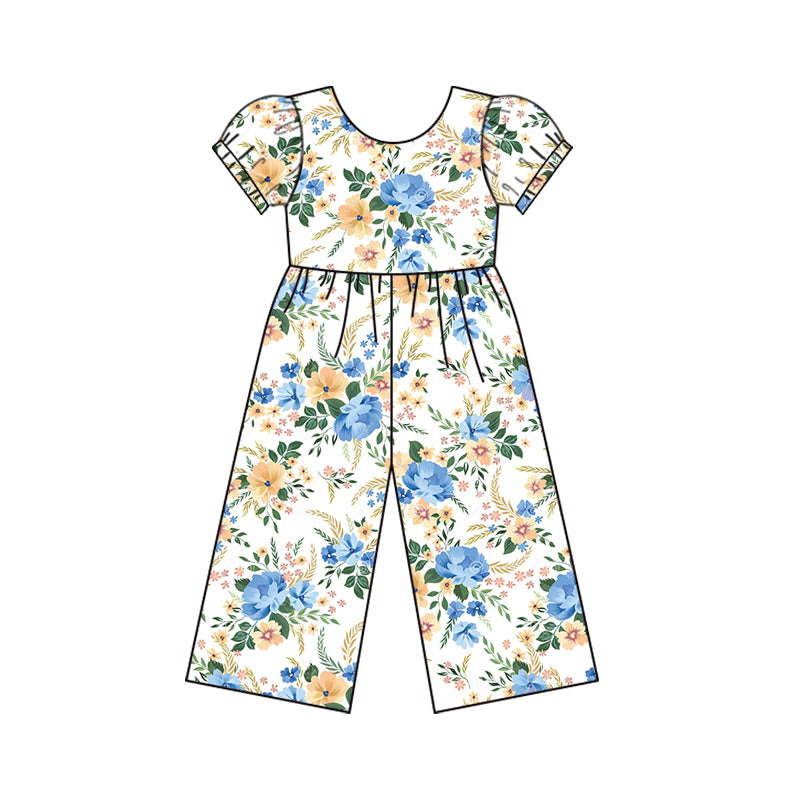 Baby Girls Blue Flowers Sleeveless Pants Jumpsuits Preorder(moq 5)