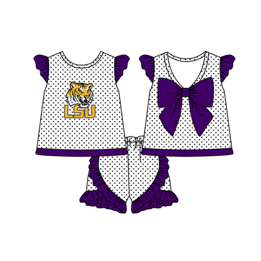 Baby Girls LSU Team Tiger Tunic Top Ruffle Shorts Clothes Sets split order preorder May 20th