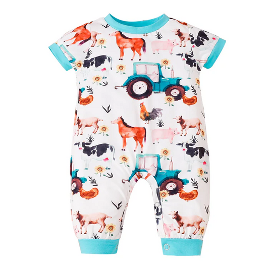 Baby Boys Western Farms Horse Short Sleeve Rompers preorder(moq 5)