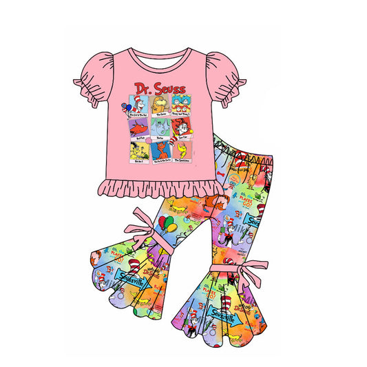 Preorder (moq 5)Baby Girls Dr Reading Elephant Top Bell Pants Clothes Sets