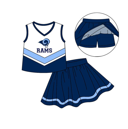 Preorder(moq 5) Baby Girls Sleeveless RAMS Top Skorts Team Clothes Set