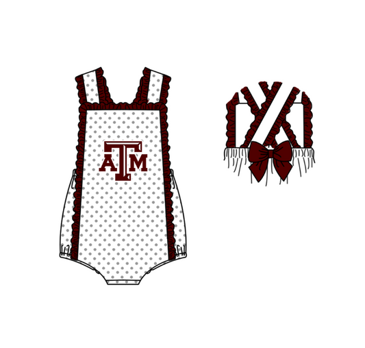 Preorder (moq 5)Baby Girls Strap Polka Dots ATM Back Bow Team Ruffle Rompers