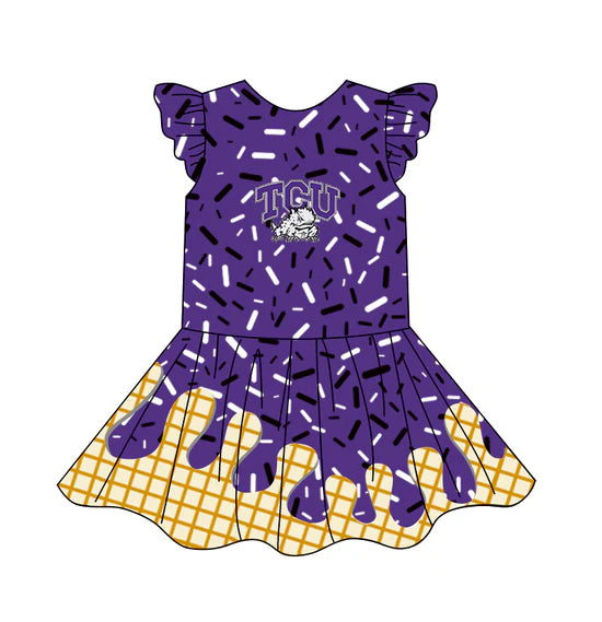 Preorder (moq 5)Baby Girls Team Ice Cream Drips TCU Knee Length Dresses