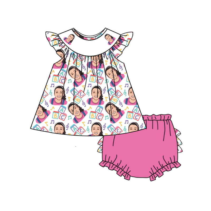 Baby Girls Cartoon Teacher Tunic Top Bummie Sets preorder(moq 5)