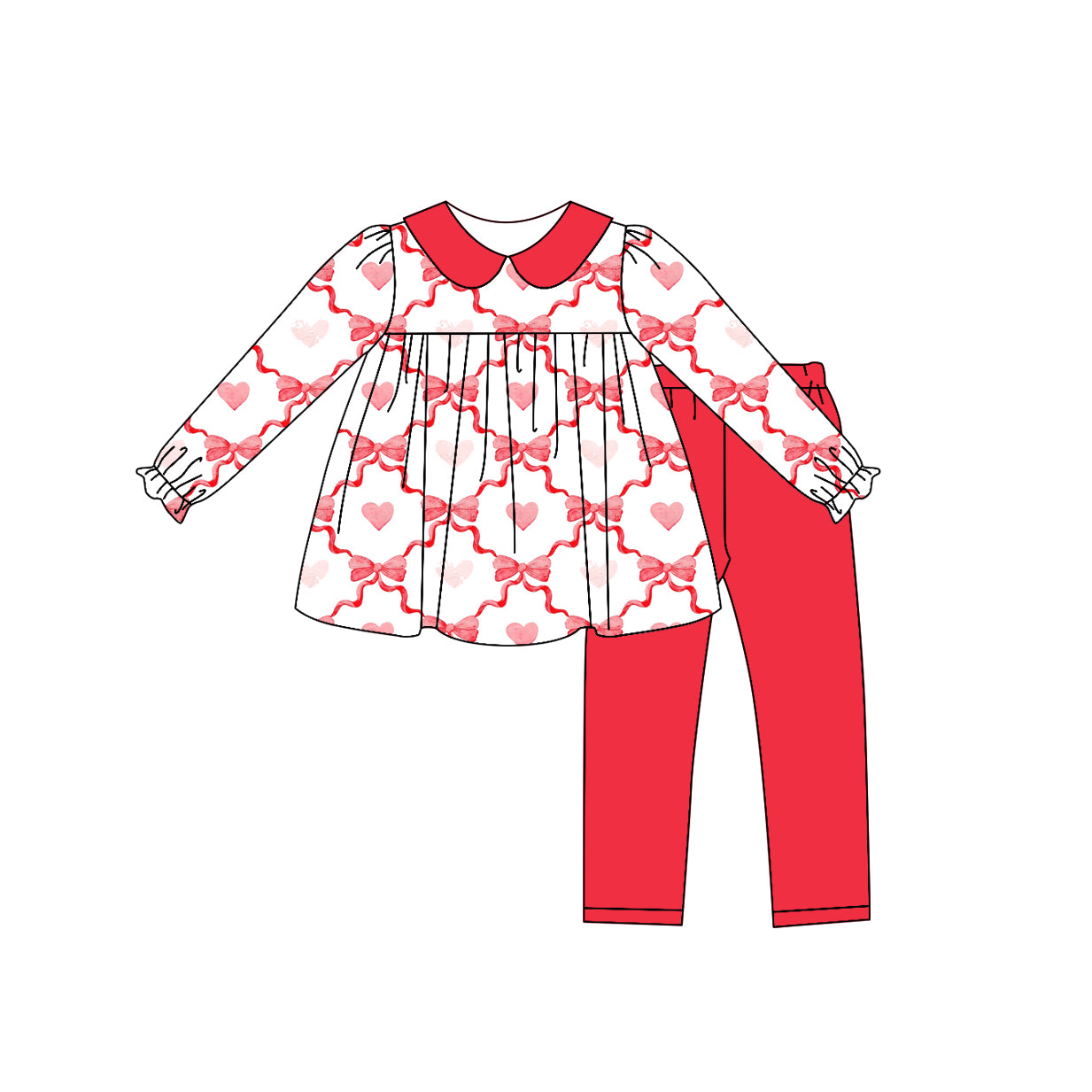 Baby Girls Valentines Hearts Bows Tunic Legging Clothes Sets preorder(MOQ 5)