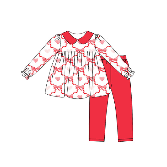 Baby Girls Valentines Hearts Bows Tunic Legging Clothes Sets preorder(MOQ 5)