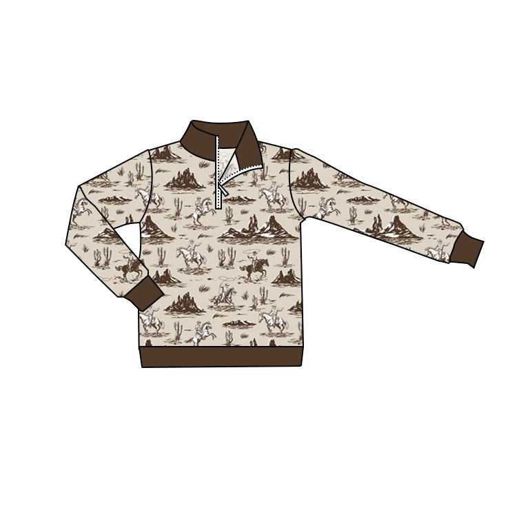 Baby Boys Brown Western Rodeo Zip Pullovers Tops Preorder(moq 5)