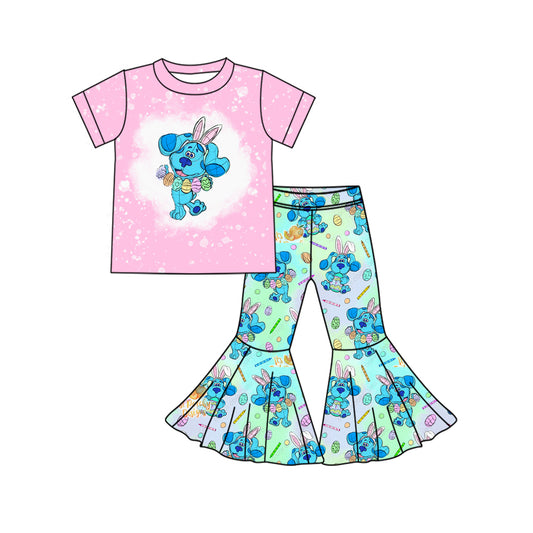 Baby Girls Blue Dog Easter Shirt Top Bell Pants Sets preorder(MOQ 5)