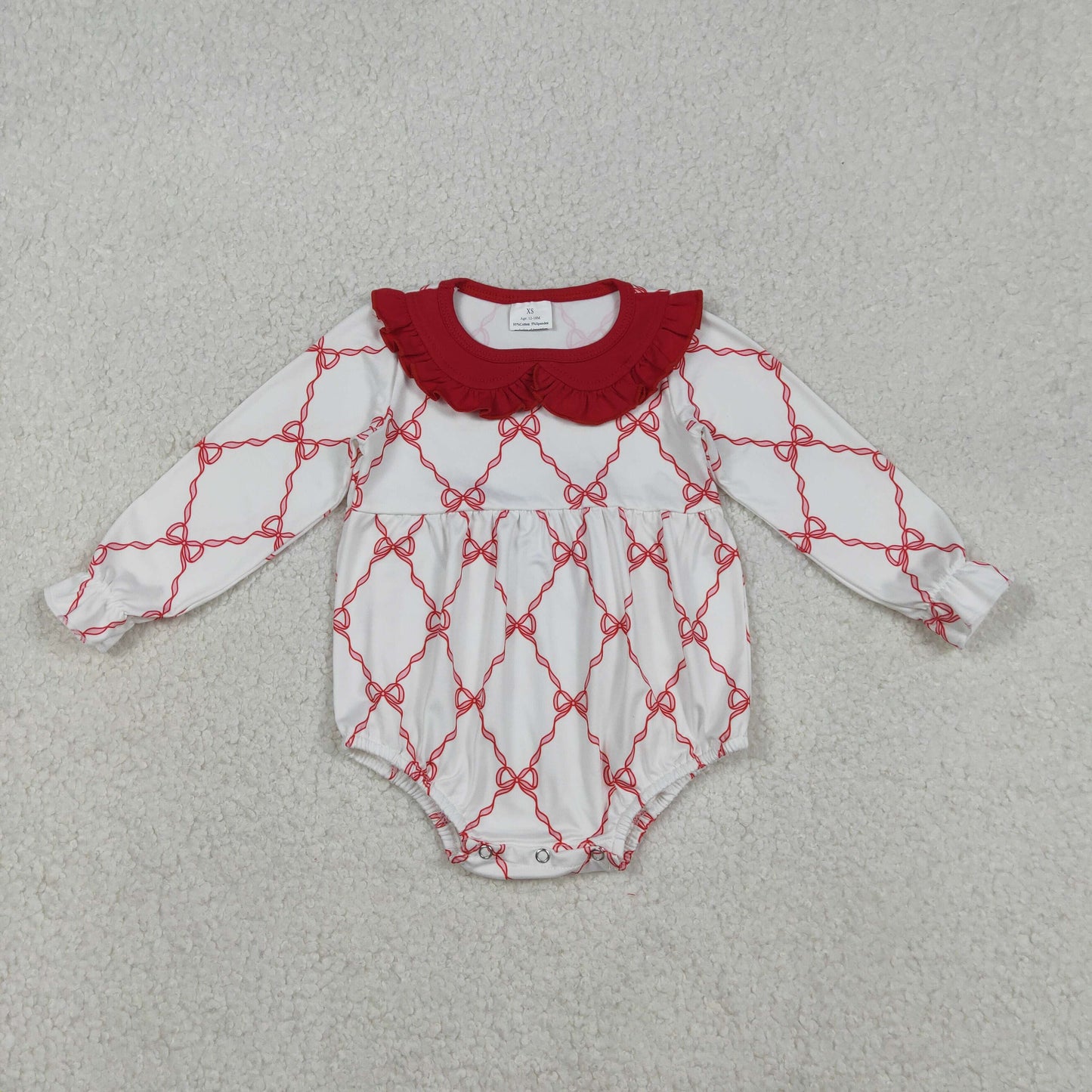 Baby Girls Red Bows Checked Valentines Ruffle Collar Rompers