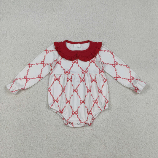Baby Girls Red Bows Checked Valentines Ruffle Collar Rompers