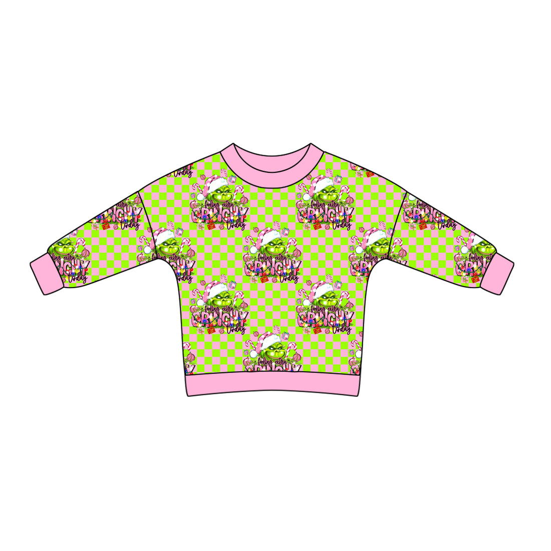 Baby Girls Christmas Pink Face Checkered Tee Shirts Tops Preorder(moq 5)