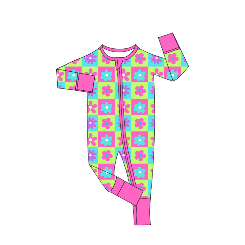 Preorder moq 5 Baby Girls Pink Flowers Zippy Sleepers Rompers
