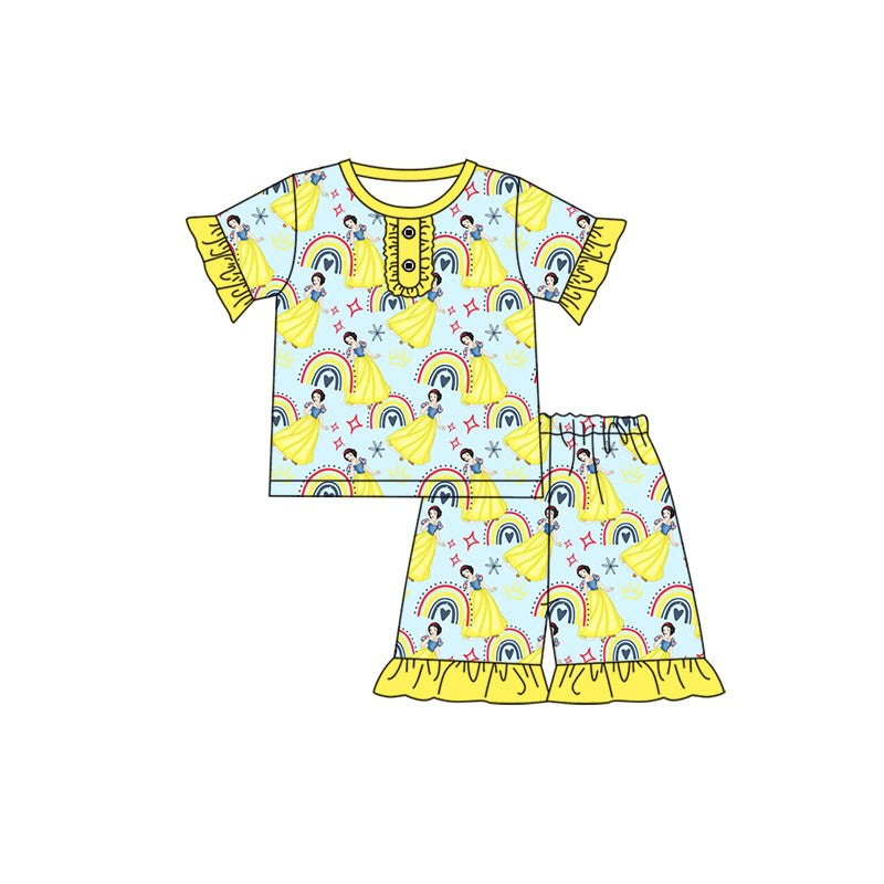 Preorder (moq 5)Baby Girls Princess Rainbow Tops Shorts Pajamas Clothes Sets