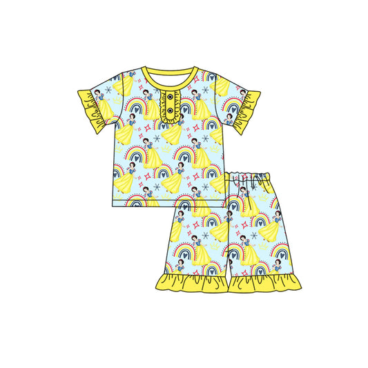 Preorder (moq 5)Baby Girls Princess Rainbow Tops Shorts Pajamas Clothes Sets