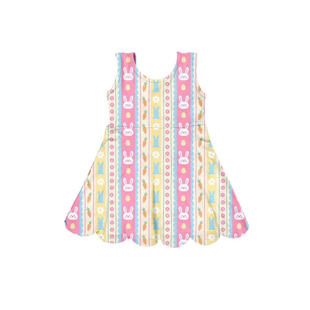 Preorder (moq 5)Baby Girls Sleeveless Rabbit Egg Carrots Stripe Easter Knee Length Dress