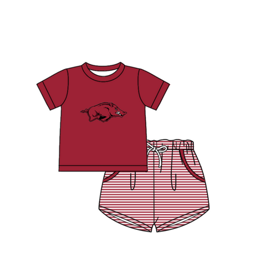 Preorder (moq 5)Baby Boys Arkansas Top Pockets Stripe Short Team Clothes Set