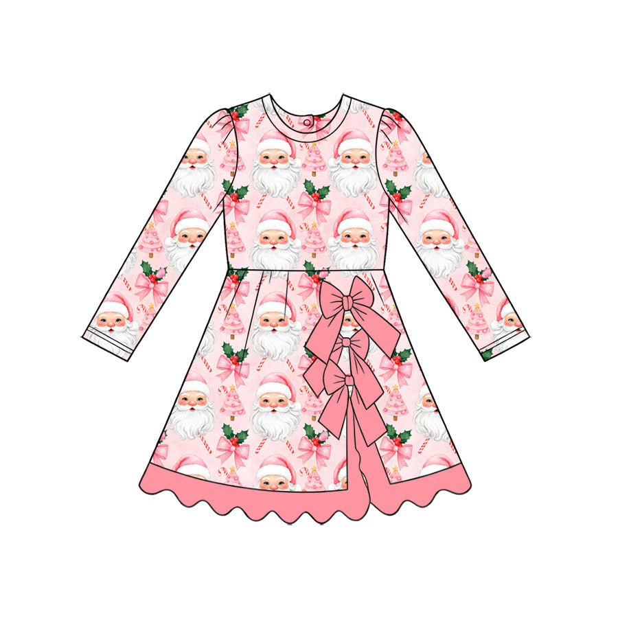 Preorder(moq 5) Toddler Girls Christmas Dress O-Neck Santa Gingerbread Print Long Sleeve Kids Party Dress