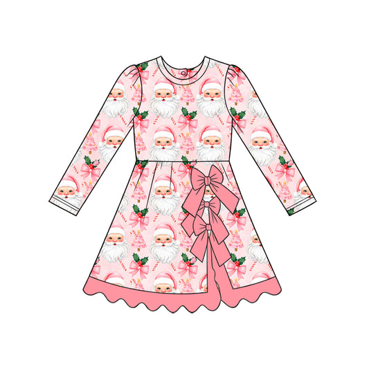 Preorder(moq 5) Toddler Girls Christmas Dress O-Neck Santa Gingerbread Print Long Sleeve Kids Party Dress