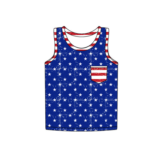 Preorder (moq 5)Baby Boys 4th Of July Stars Pocket Tops Tee Shirts
