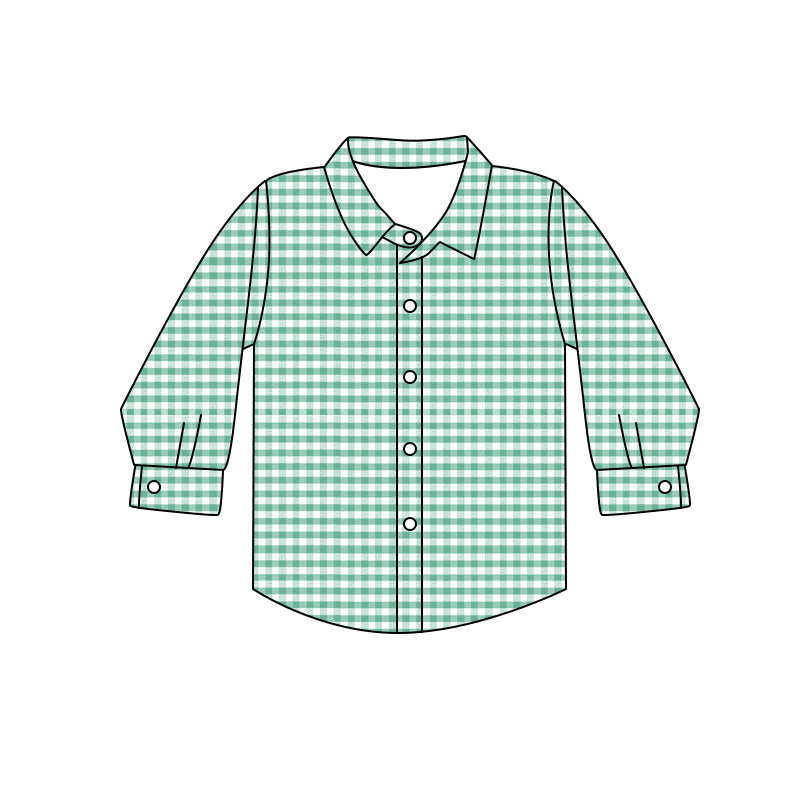Preorder (moq 5)Baby Girls Green Plaid Long Sleeves Button Shirts Top