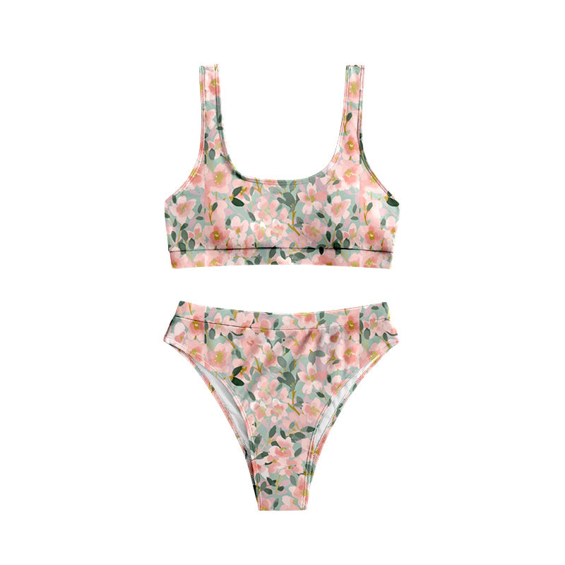 Preorder(moq 5) Baby Girls Peach Floral Top Bummies 2 Piece Swimsuits