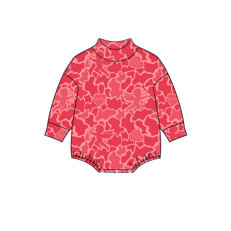 Preorder moq5  Baby Girls’ Valentine’s Day Red Cupid & Heart Print Round-Neck Long-Sleeve Romper