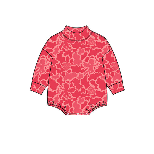 Preorder moq5  Baby Girls’ Valentine’s Day Red Cupid & Heart Print Round-Neck Long-Sleeve Romper