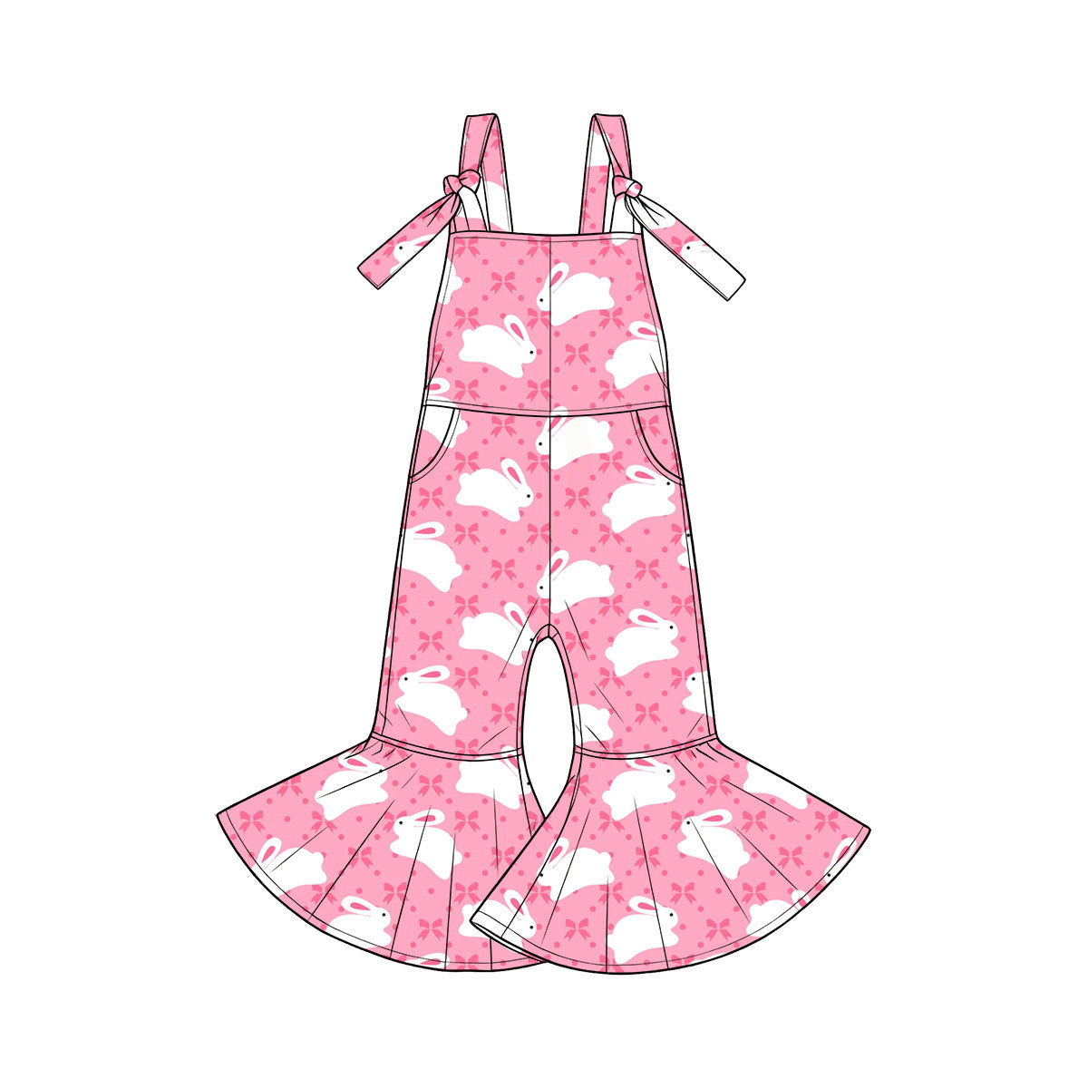 Pre-order(moq5)  |Girls’ Spring Easter Rabbit & Pink Carrot Print Flare Jumpsuit Set | Cute Baby Girl Sisters’ Matching Outfits