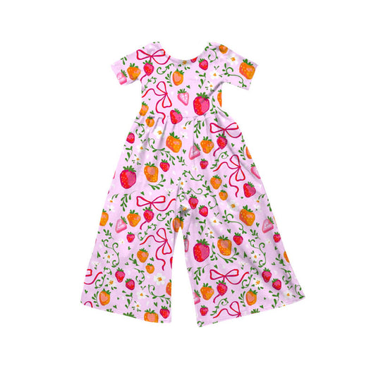 Preorder(moq 8)Baby Girls Bows Strawberry Flowers Short Sleeve Pant Jumpsuits