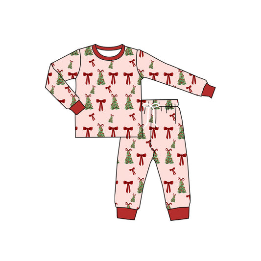 Preorder (moq 5)Baby Boys Long Sleeves Red Bows Trees Plaid Top Pant Pajamas Sets