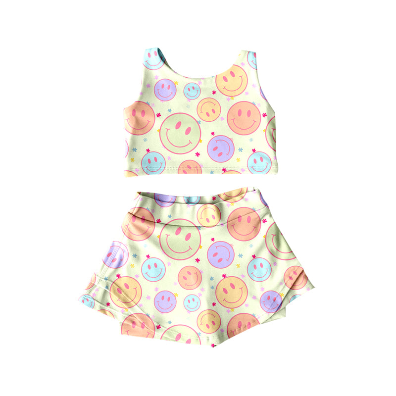 Preorder (moq 5)Baby Girls Sleeveless Colorful Smiles Vest Top Short Skirts Set