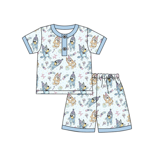 Preorder (moq 5)Baby Boys Blue Dogs Birthday Shirt Shorts Pajamas Clothes Sets
