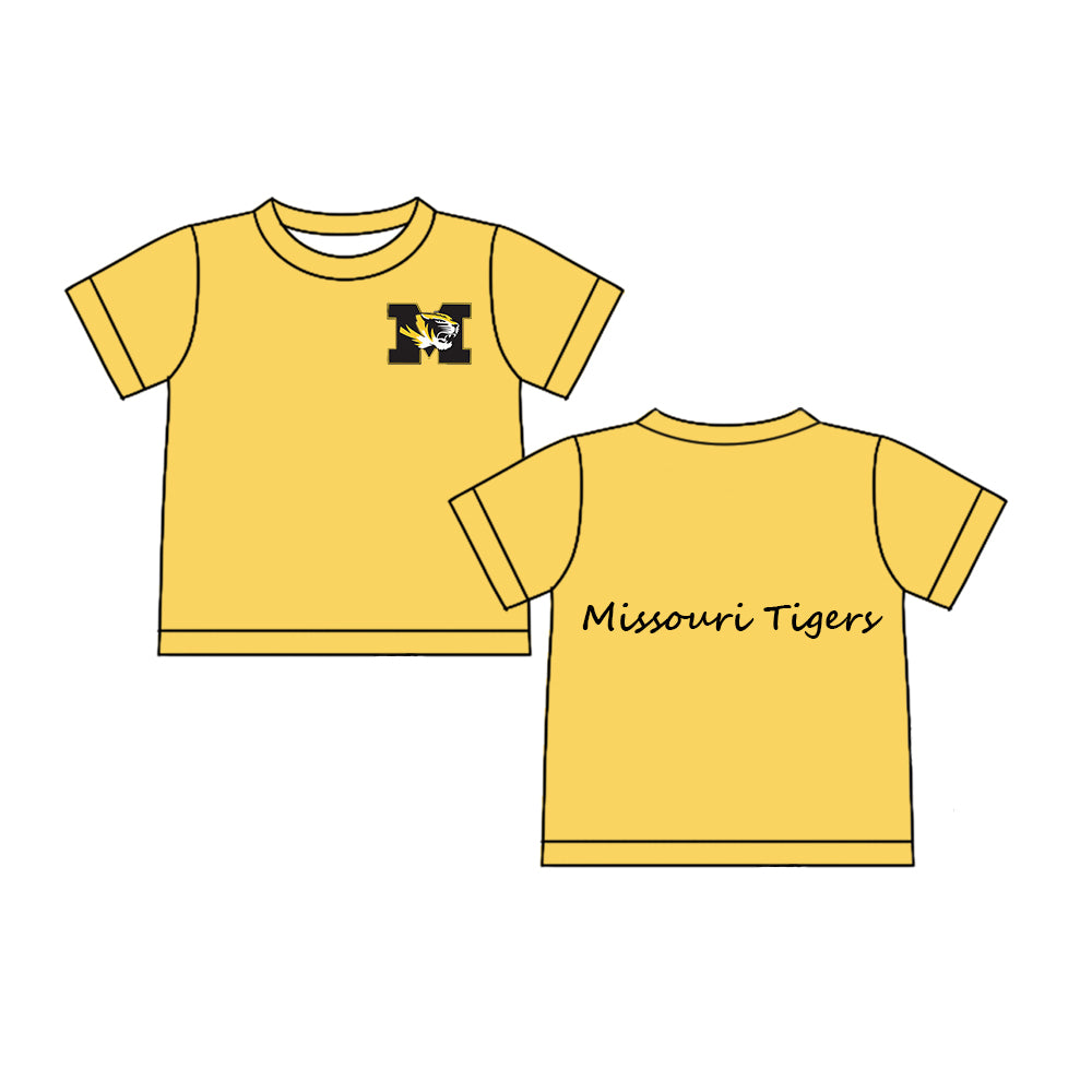Preorder (moq 5)Baby Boys Yellow Short Sleeves Missouri Tiger Team Tee Shirts Top