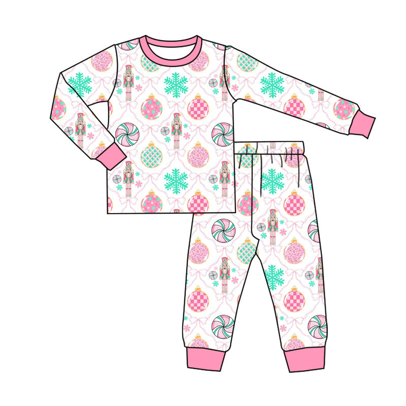 Preorder (moq 5)Baby Bows Pink Bows Soldiers Top Pants Christmas Pajamas Sets