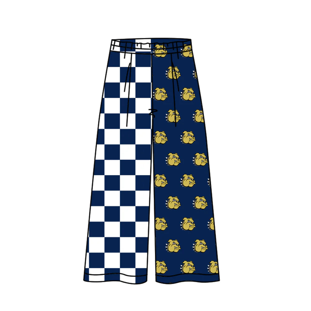 Preorder (moq 5)Baby Girls Navy Checked Bulldogs Team Flare Pants Bottom