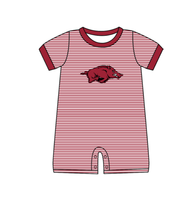 Preorder (moq 5)Baby Boys Short Sleeve Arkansas Team Stripe Rompers