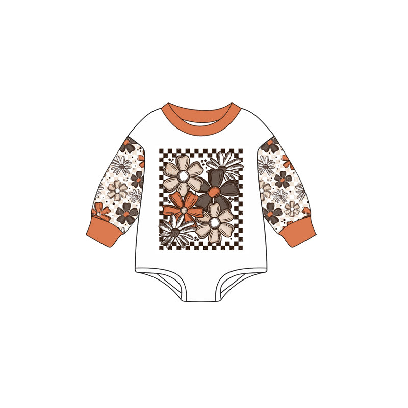 Preorder (moq 5)Baby Girls Long Sleeves Daisy Flowers Plaid Romper