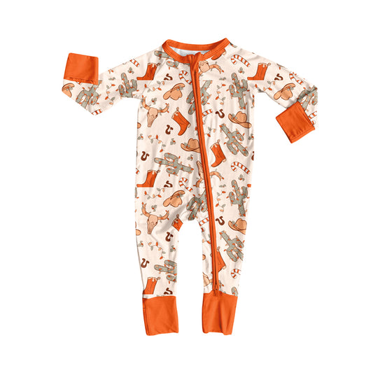 Preorder moq 5 Baby Girls Long Sleeves Bull Skull Cactus Plaid Zipper Pant Rompers