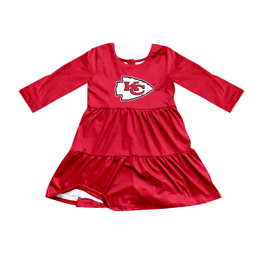 Preorder (moq 5)Baby Girls Red Long Sleeves KC Shorts Team Knee Length Dresses