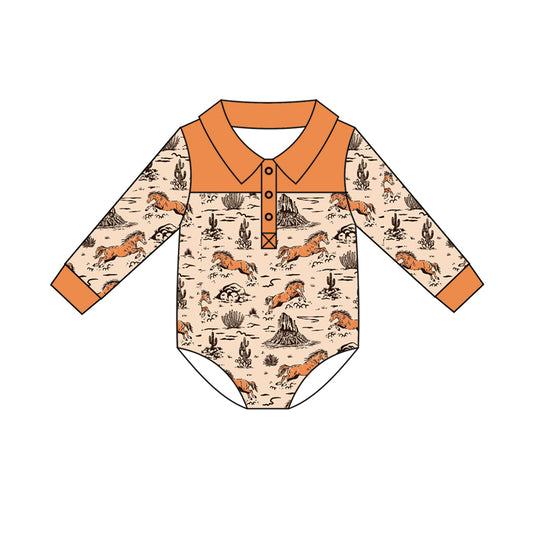 Preorder (moq 5)Baby Boys Long Sleeve Horse Rodeos Western Button Hunting Rompers