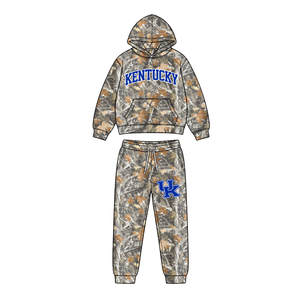 Preorder (moq 5) Baby Boys Leaves Camo Kentucky Pocket Hoodie Pockets Pant Team Clothes Sets