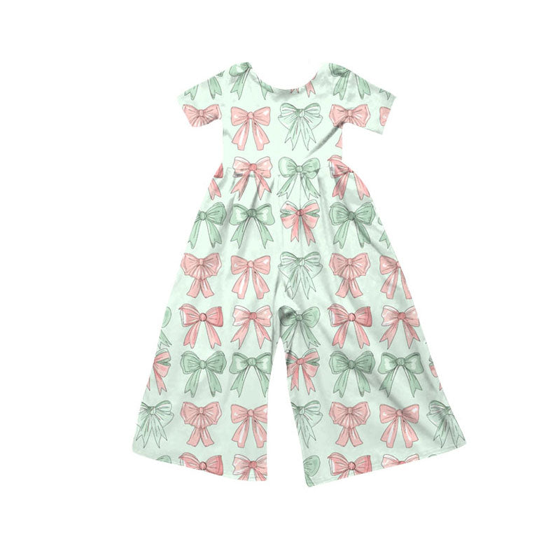 Preorder(moq 8)Baby Girls Pink Green Bows Stripe Pants Jumpsuits