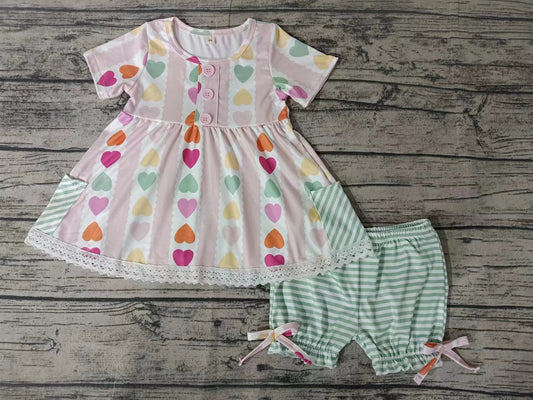 Baby Girls Colorful Hearts Ruffle Tunic Top Shorts Sets preorder (moq 5)
