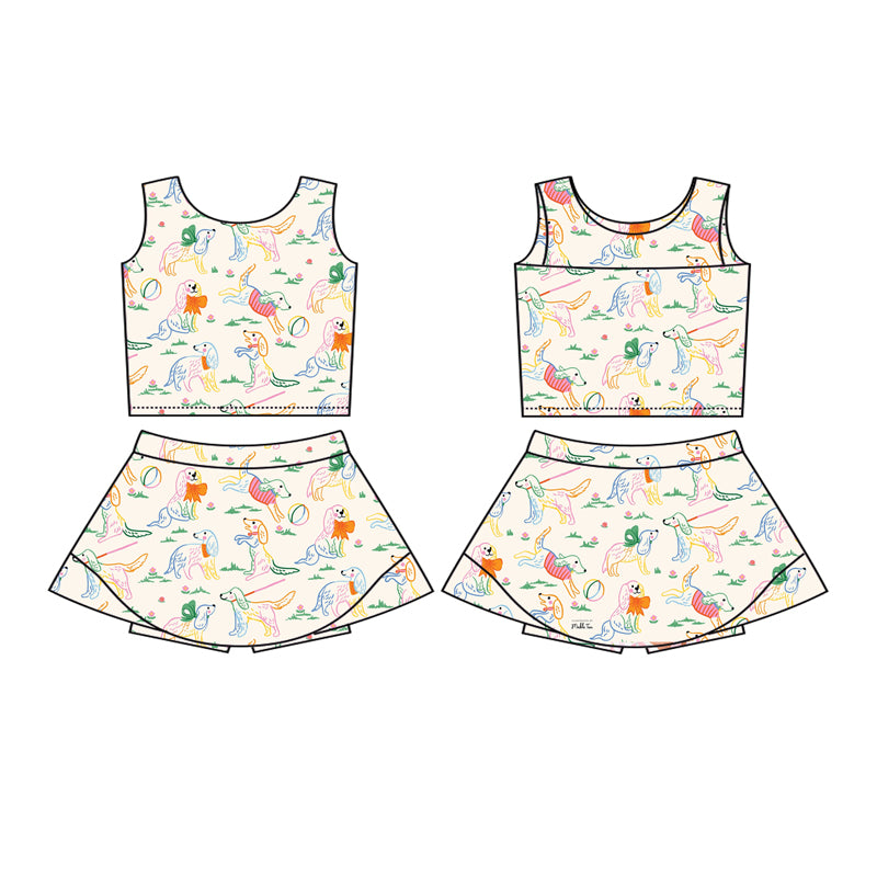Preorder (moq 5)Baby Girls Sleeveless Dogs Balls Top Skorts Set