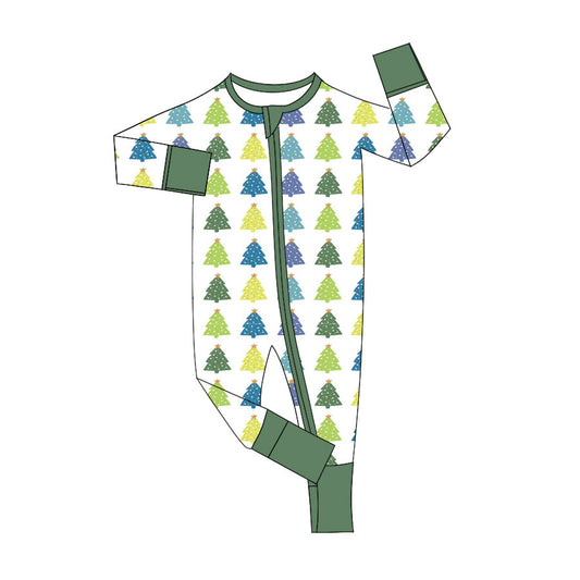 Preorder (moq 5)Baby Boys Colorful Trees Christmas Two Way Zip Convertible Rompers