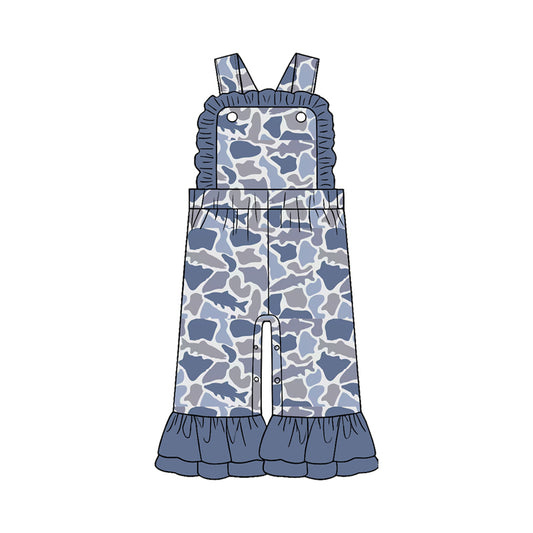 Preorder (moq 5)Baby Girls Strap Southern Camo Ruffle Pant Jumpsuits