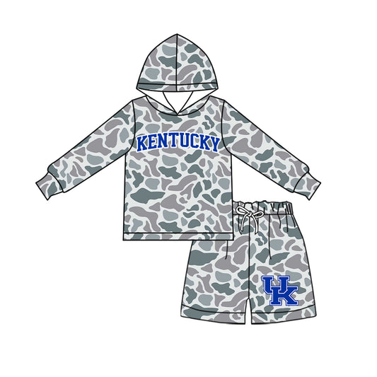 Preorder (moq 5) Baby Boys Grey Camo Kentucky Hoodie Short Team Clothes Sets