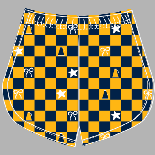 Preorder (moq 5)Baby Girls Navy Mustard Checked Cheer Team Shorts Bottoms