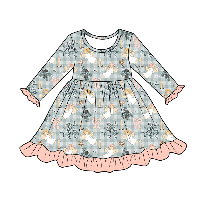 Preorder(moq 5) Baby Girls Bows Flowers Angles Ruffle Knee Length Dresses