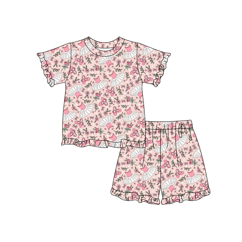 Preorder moq 5 Baby Girls Flowers Dance Clothing Top Ruffle Short Clothes Sets
